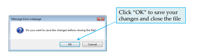 Sample of a save and close dialog box
