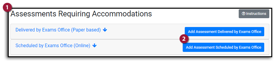 image: select assessment type delivered or scheduled by the exams office