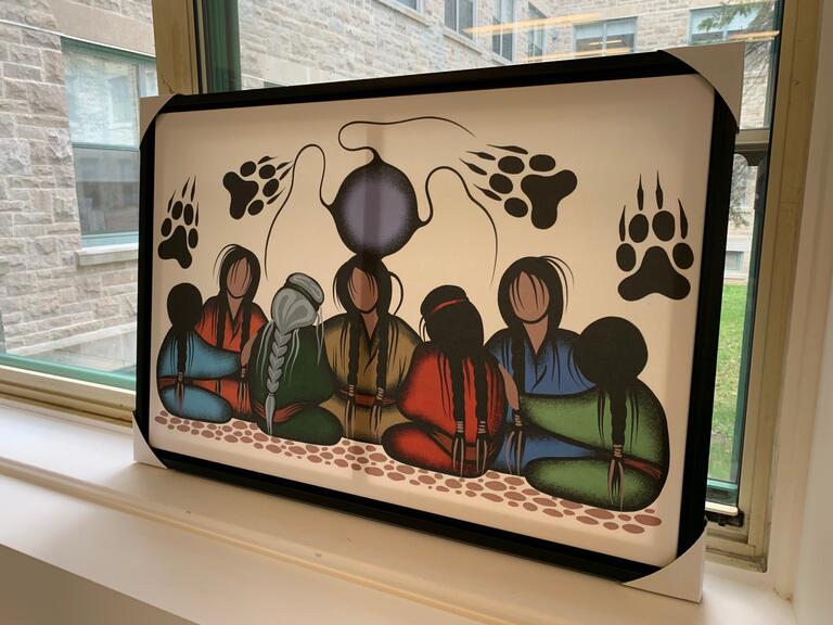 Indigenous artwork showing people sitting