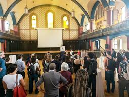 Crowd congregates for the event