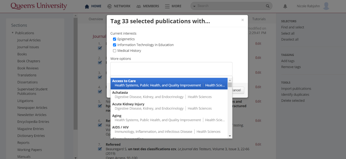 image showing step three for how to add research theme tags to your publications