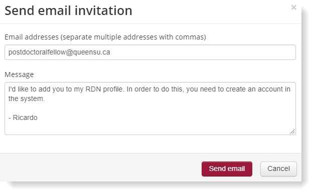 Sending an RDN invitation email to a supervisee