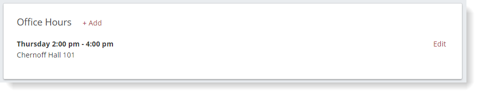 An image depicting a completed office hours section in a researcher profile