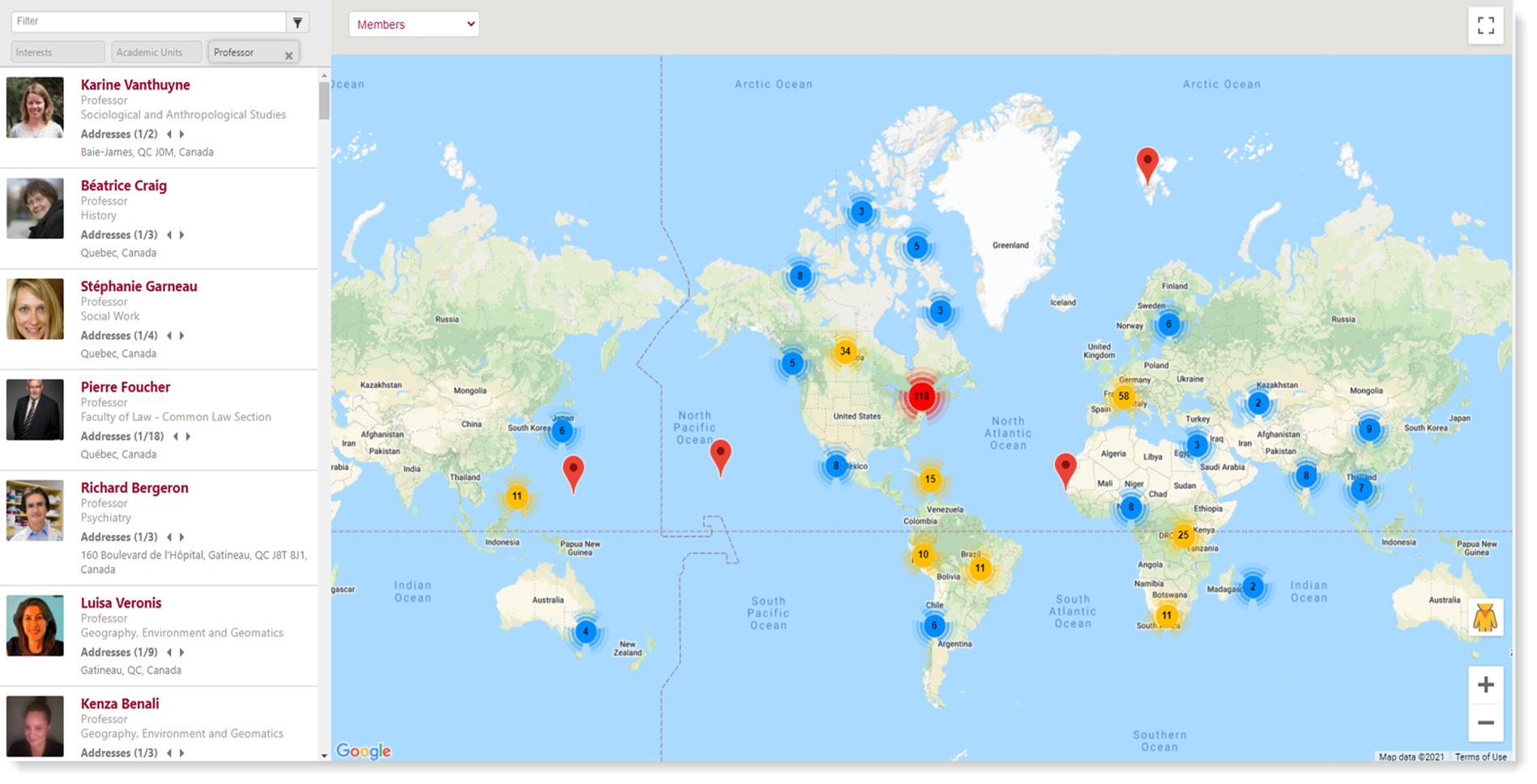 A world map depicting where researchers have done fieldwork.
