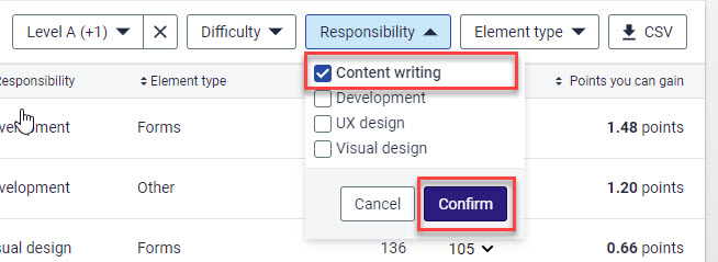 Select content writing filter and select confirm