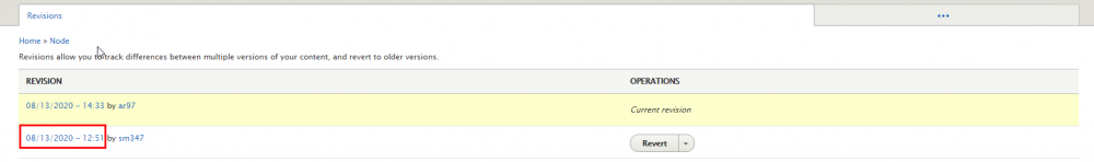 screenshot of the revisions tab - date highlighted