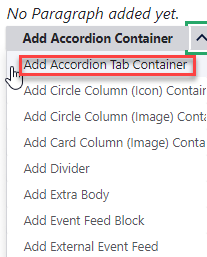 Selecting Accordion Tab Container Menu item