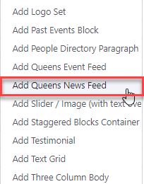 Selecting Add Queen's News Feed Menu Item