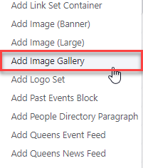 Selecting Add Image (Gallery) Menu Item