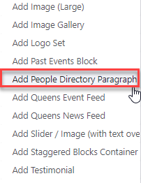 Selecting Add People Directory Paragraph Menu Item