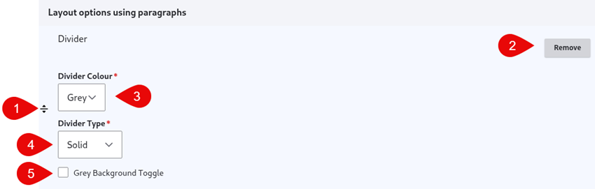 Annotated screenshot of Divider options