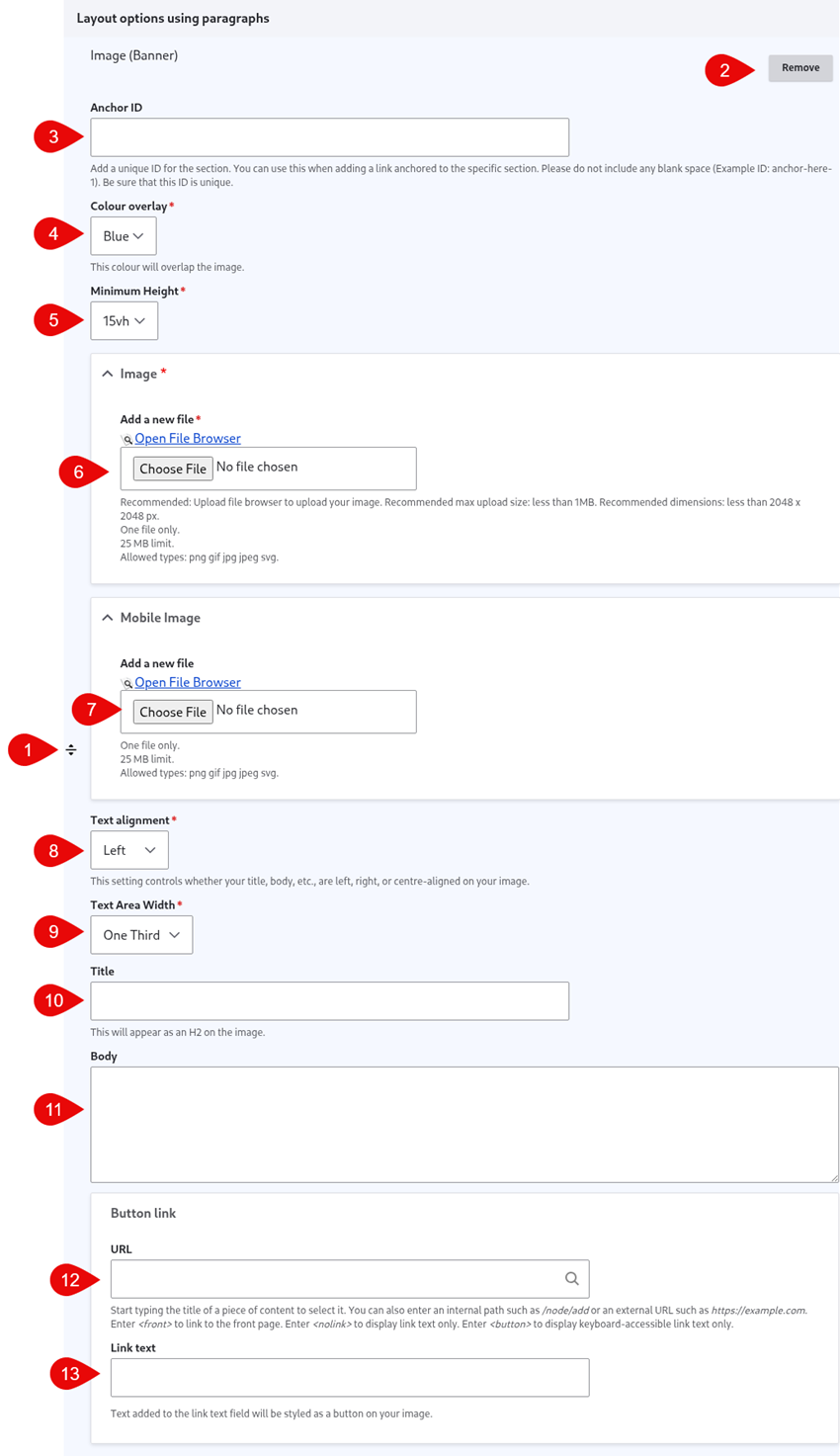 Annotated screenshot of image banner options