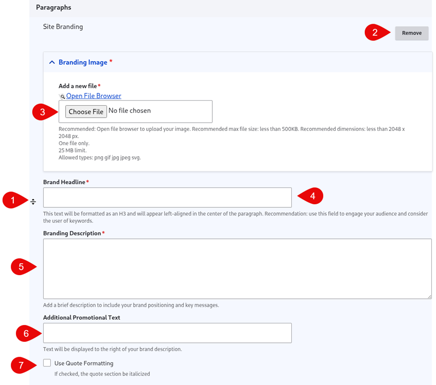 Annotated screenshot of site branding options