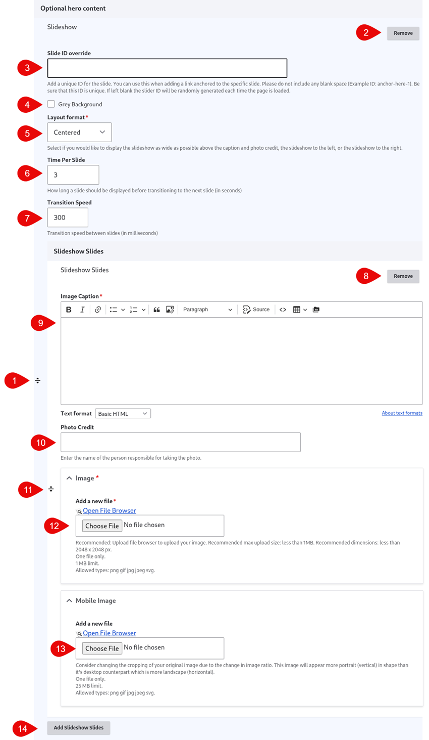 Annotated screenshot of slideshow options
