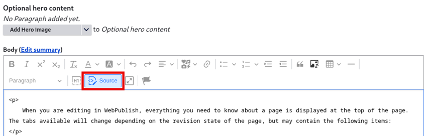 Annotated screenshot of WYSIWYG options