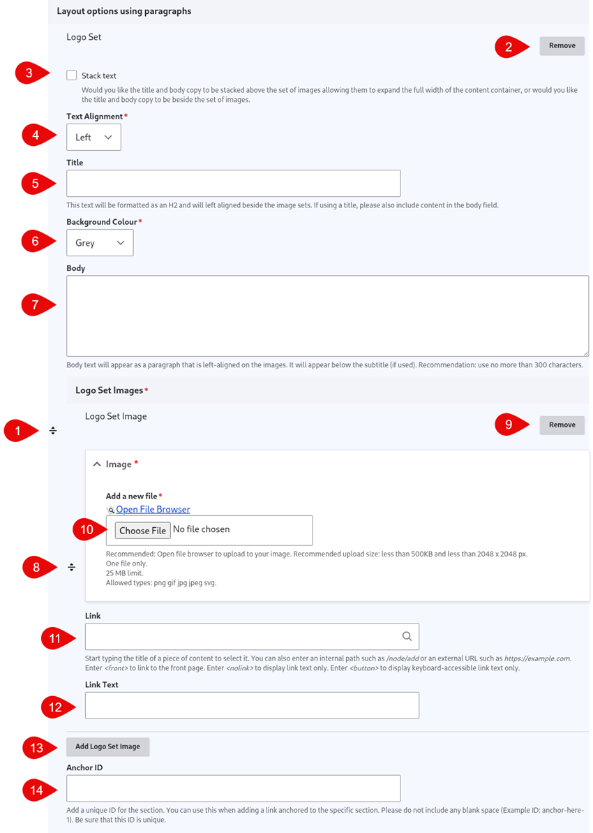 Annotated screenshot of logo set options