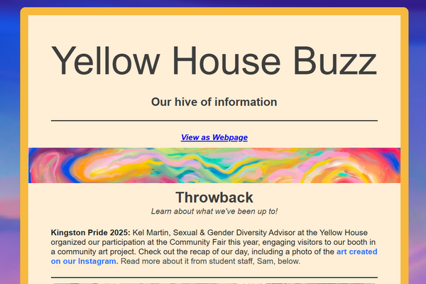screenshot of Yellow House Newsletter page.