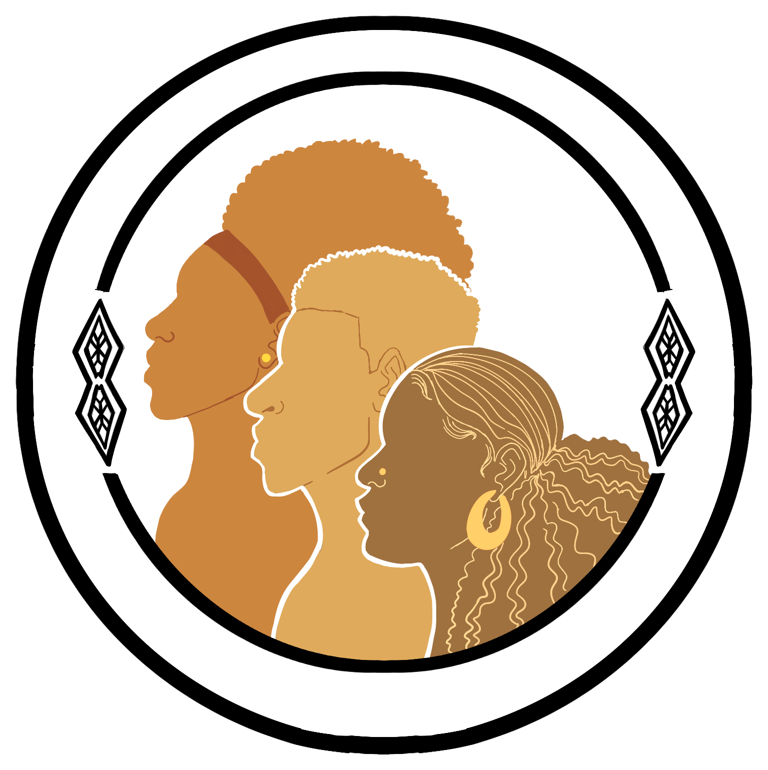 Silhouettes of three Black persons facing the left.